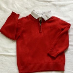 Red sweater with white polo shirt 🟫